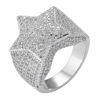 2021 new five star ring micro pave inlaid zircon gold color hip hop iced crystal cubic zircon jewelry for gift ring