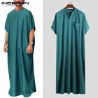 Мужской исламский арабский кафтан INCERUN Jubba Thobe, однотонный свободный халат с коротким рукавом, ретро, Абая, Ближний Восток, мусульманская одежда размера плюс 7