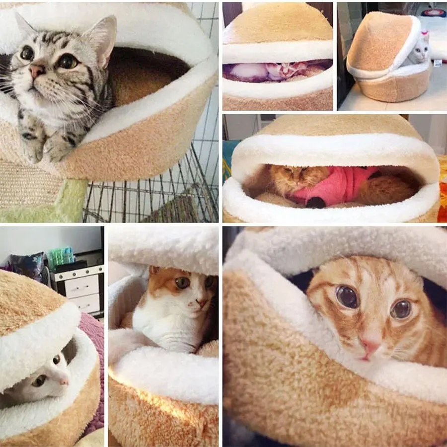 Кошка кровать теплый домик для животных удобный ветрозащитный щенячье гнездо в виде ракушки короткий плюшевый съемный кошачий дом