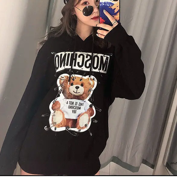 

MOSCHINO/ Moschino Autumn and Winter New Cartoon Bear Printed Crew Neck Sweatshirt Loose Couple Coat Thin