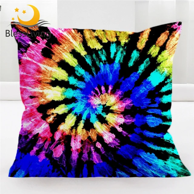 BlessLiving Colorful Tie Dye Cushion Cover Watercolor Blooming Throw Pillow Cover Mandala Decorative Pillowcase 45*45 Home Decor 1