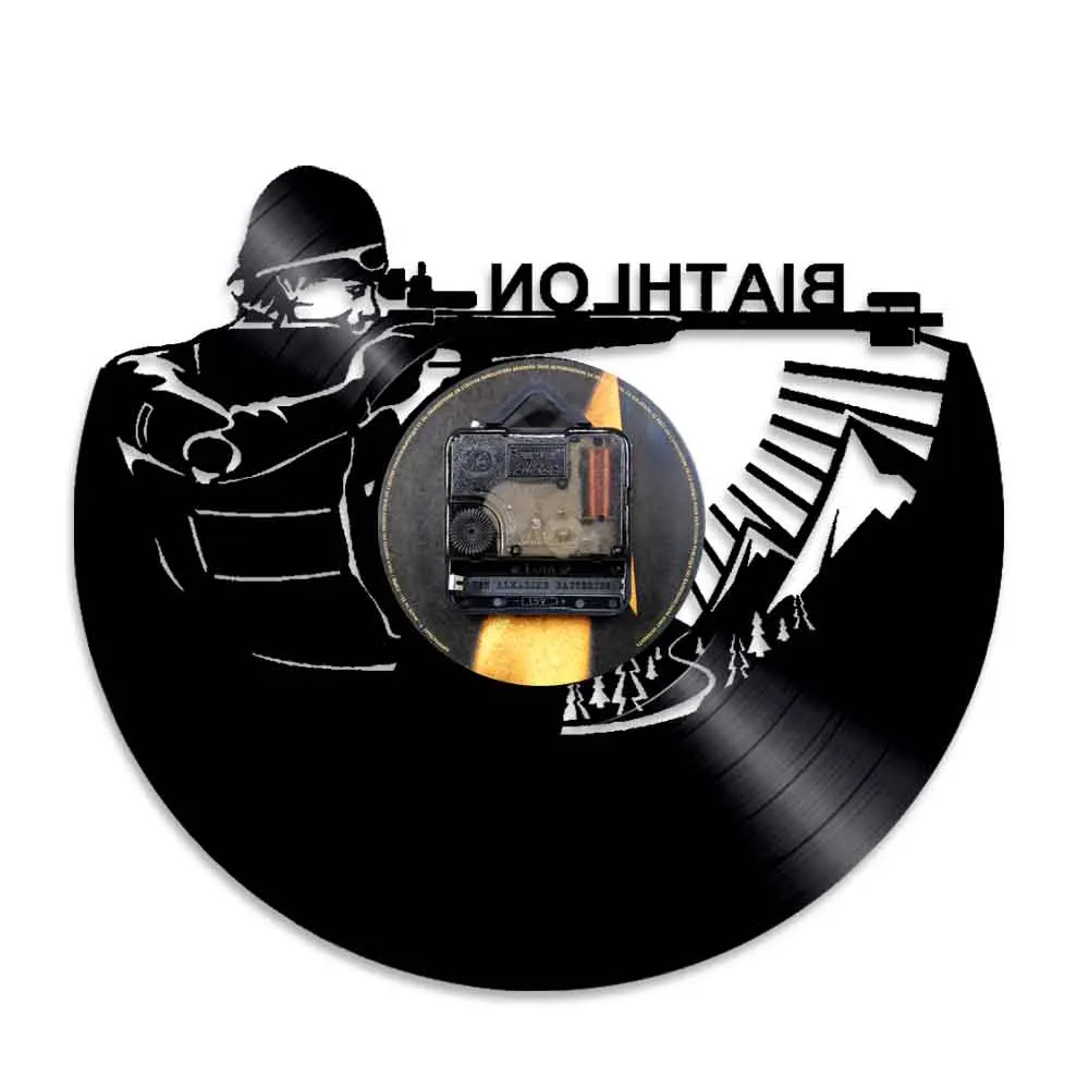 Настенные часы для домашнего декора зимнего биатлона спорта стрельбы виниловой