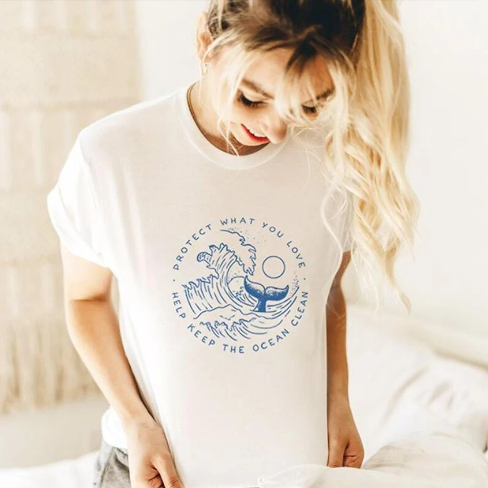 Футболки с рисунком Защитите то что вы любите помогает сохранить океан чистым