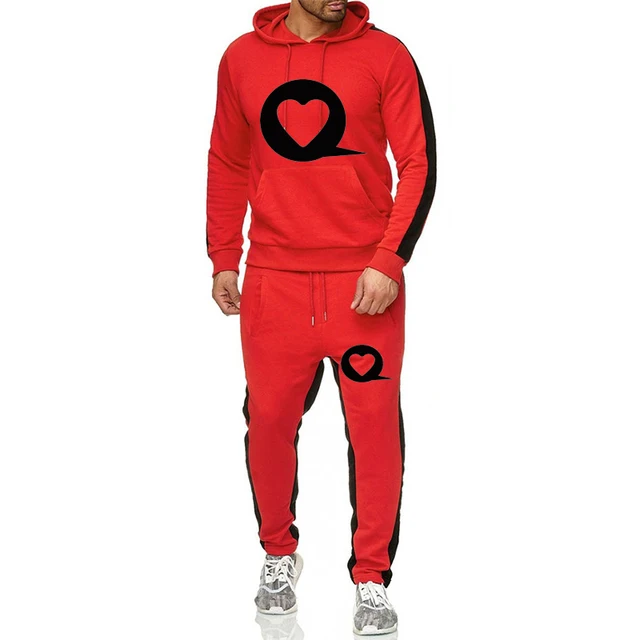 

Two-piece love print contrast color hooded jacket and pants contrast suit men's and women's sweatshirts new jogging pants