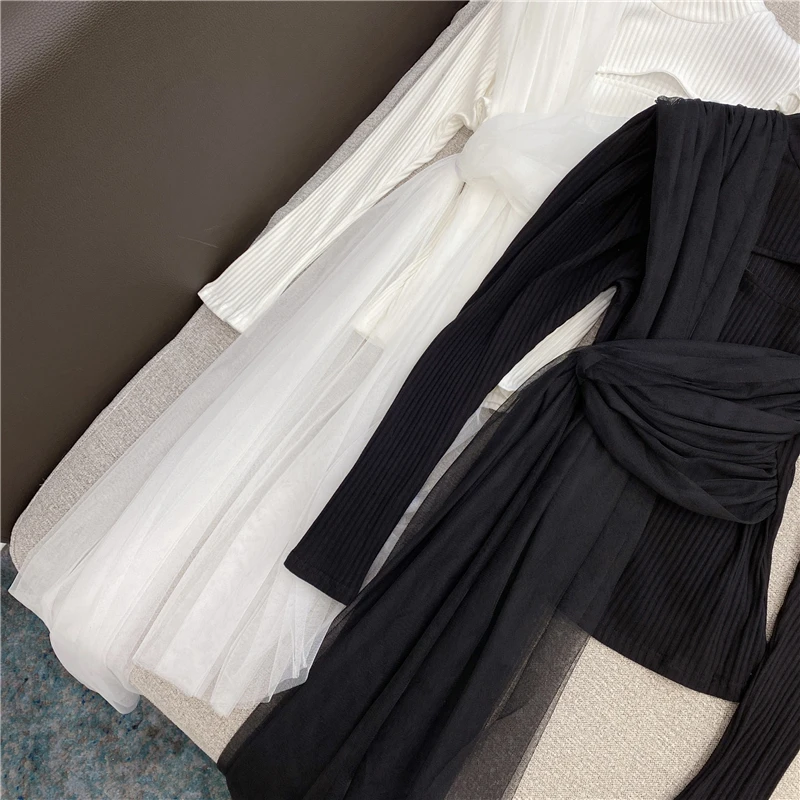

Spring New Pullover Sweaters Ladies Sexy Hollowed Out Half High Neck Mesh Edge Knitted Top Women Knitwear
