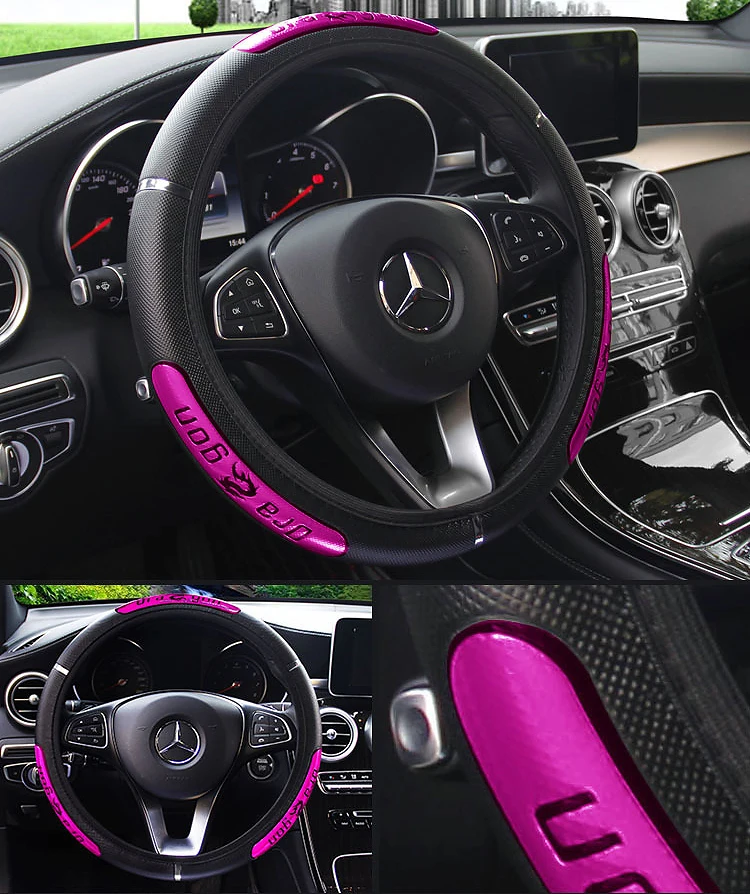 

5-color 38cm reflective Longteng leather car steering wheel cover