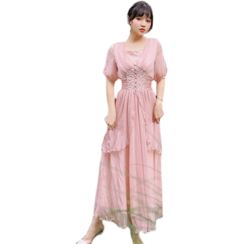 

The new summer of cultivate one's morality show thin temperament posed long short-sleeved chiffon dress restoring ancient ways