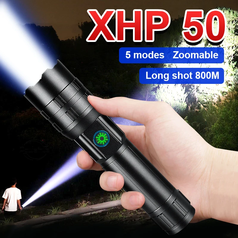 

XHP50 Бесплатная доставка высокомощный светодиодный фонарик 18650/26650 / AAA USB перезаряжаемый тактический фонарь с зумом для работы, кемпинга, охот...