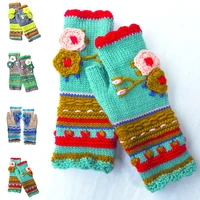 women gloves hand warmer winter gloves women arm crochet knitting hand hook small flower mitten warm fingerless gloves