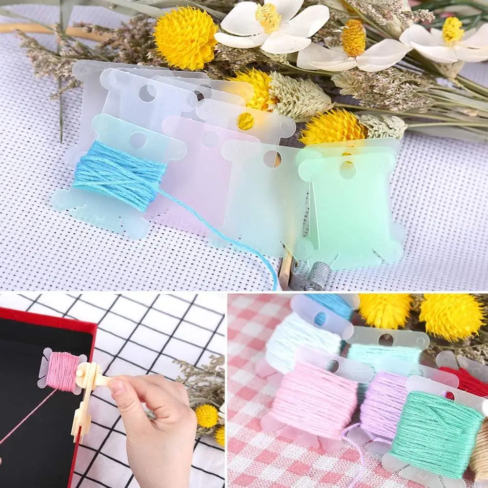 

LMDZ 100 Pcs Random Color Plastic Floss Bobbins with 1 Pcs Bobbin Winder, Floss Bobbins Set for Craft DIY Embroidery Floss