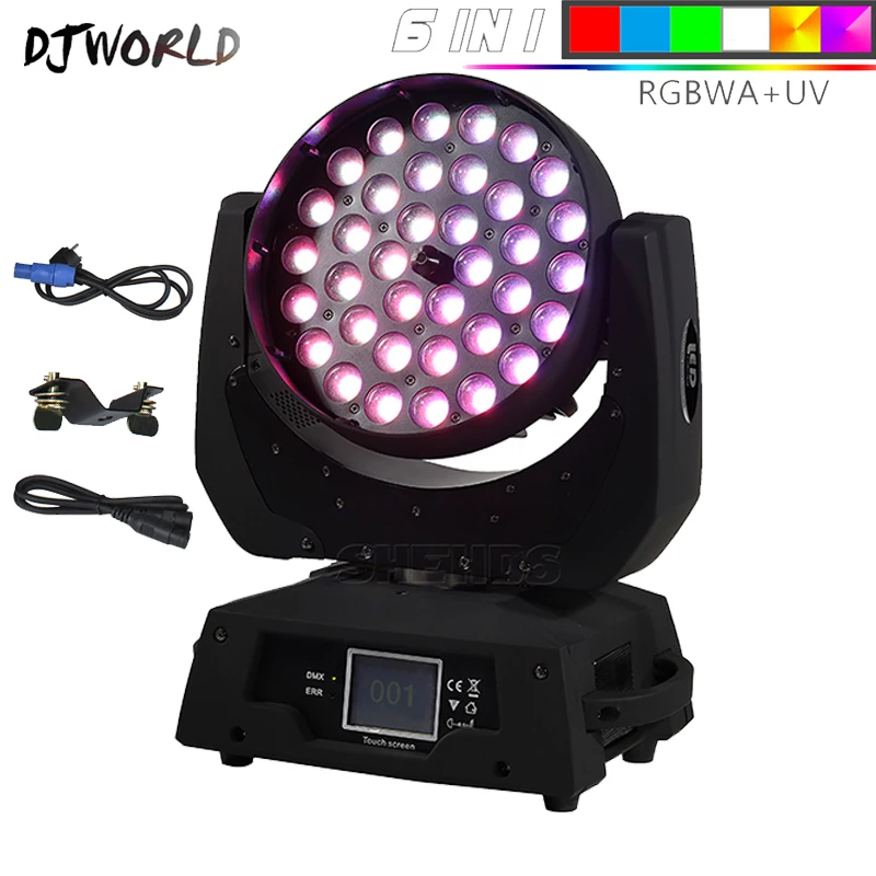 LED Wash 36x18W Горячая Светодиодный 36x18 Вт Zoom СВЕТОДИОДНЫЙ RGBWA+ УФ движущаяся головка Zoom Wash DJ светильник 6 цветов в зале сценический диско-бар ночной клуб - Цвет: LED Wash 36x18W