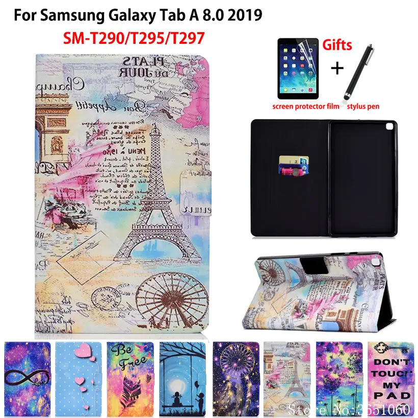 

Чехол с рисунком башня для samsung galaxy tab A 8,0 2019 SM-T290 T295 T297, чехол-книжка с подставкой для планшета + подарок