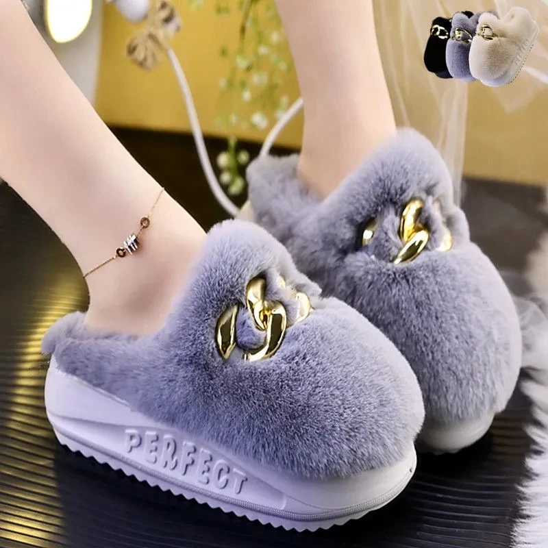 girls ladies matel fur slippers thick platform house fur slides shoes for women concise slippers plush home shoes womens 2022 free global shipping