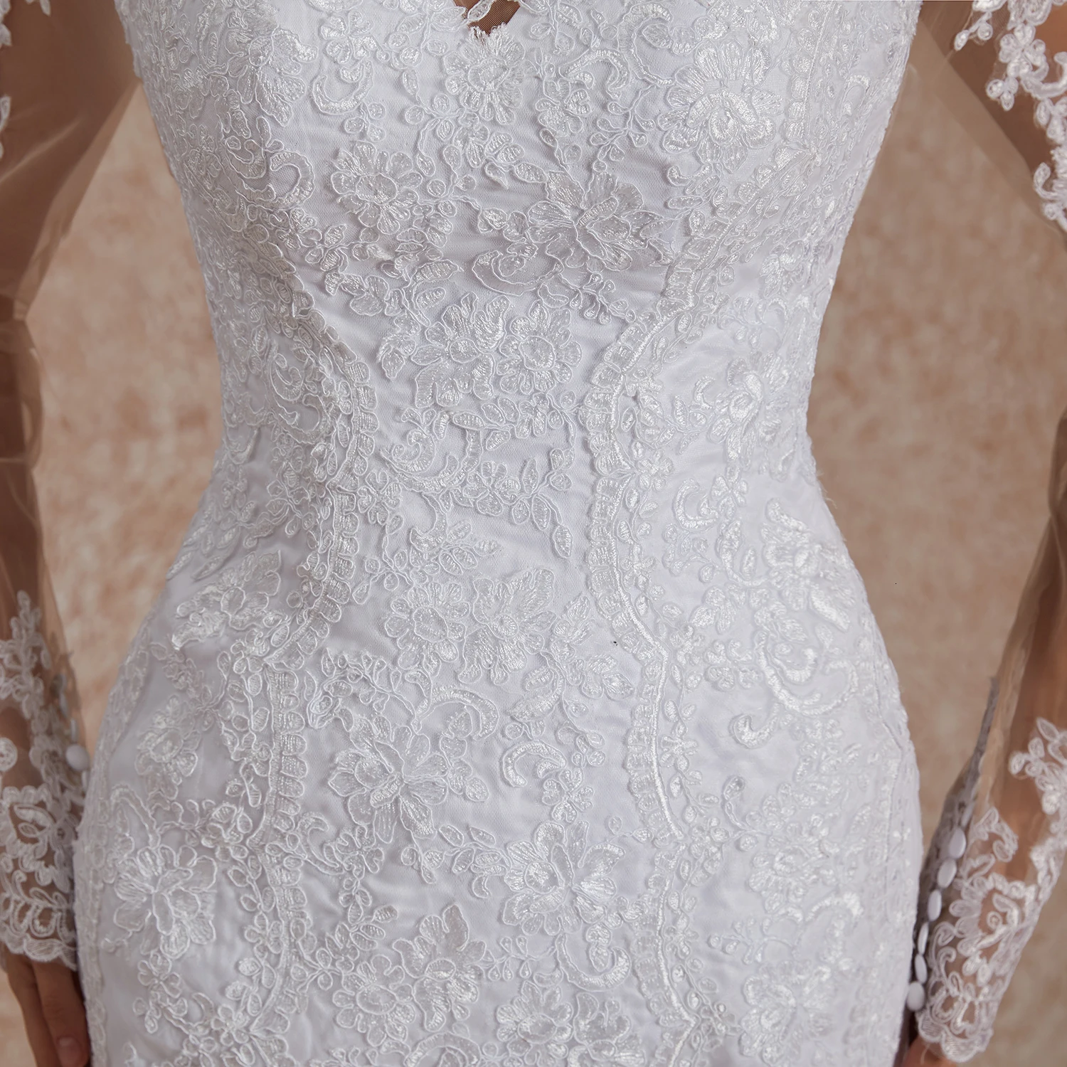 Vivian's Bridal модное свадебное платье из сетчатой ткани с длинными рукавами и кружевной аппликацией, свадебное платье со шлейфом