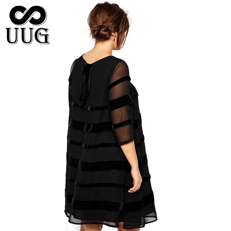 UUG 4xl 5XL 6XL размера плюс Vestido женское Повседневное платье трапециевидной формы большого размера черные платья 3XL бархатная Женская одежда с коротким рукавом