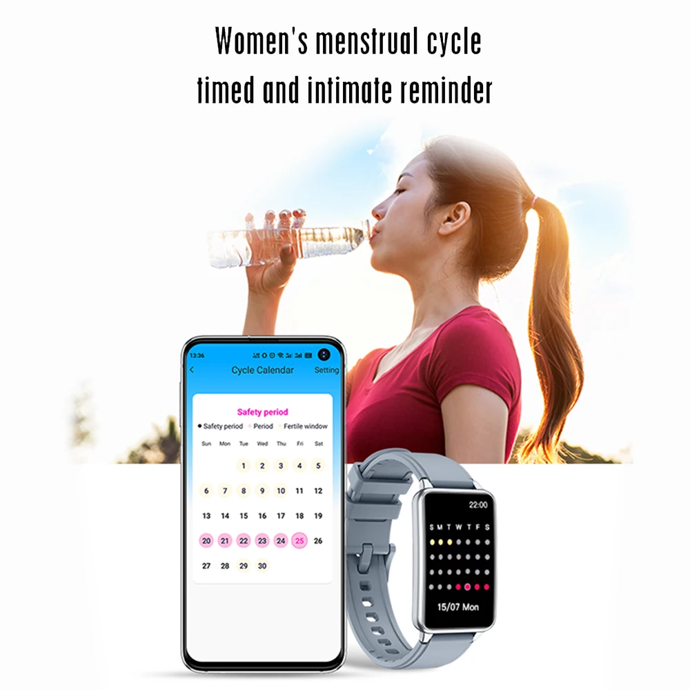 Смарт-часы Tinzida унисекс с сенсорным экраном ЭКГ SP02 для спорта и менструального