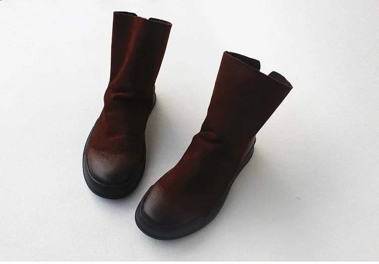 Careaymade-Genuine Leather Thick-soled Women's Shoes Round-toed Original Handmade Single boots Flat-soled Retro Leisure boots