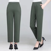 middle aged elderly women 2021 pants summer thin nnine point pants loose korea version high waist middle age female casual pants