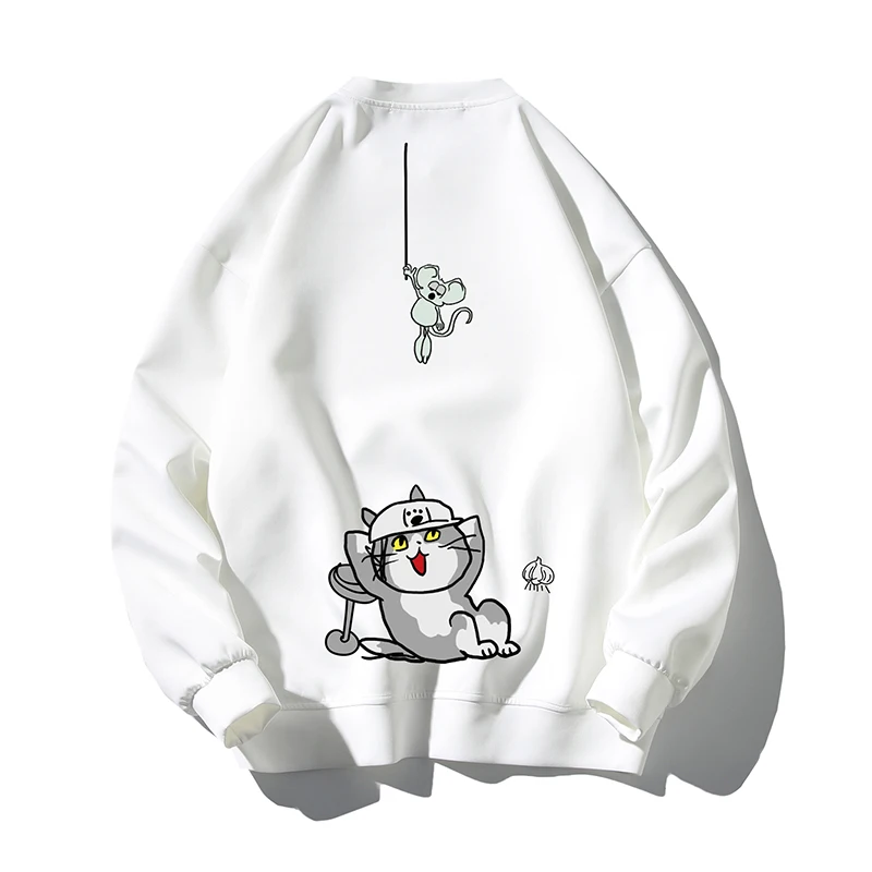 Мужская Осенняя Толстовка с длинным рукавом мультяшным котом Япония Южная Корея
