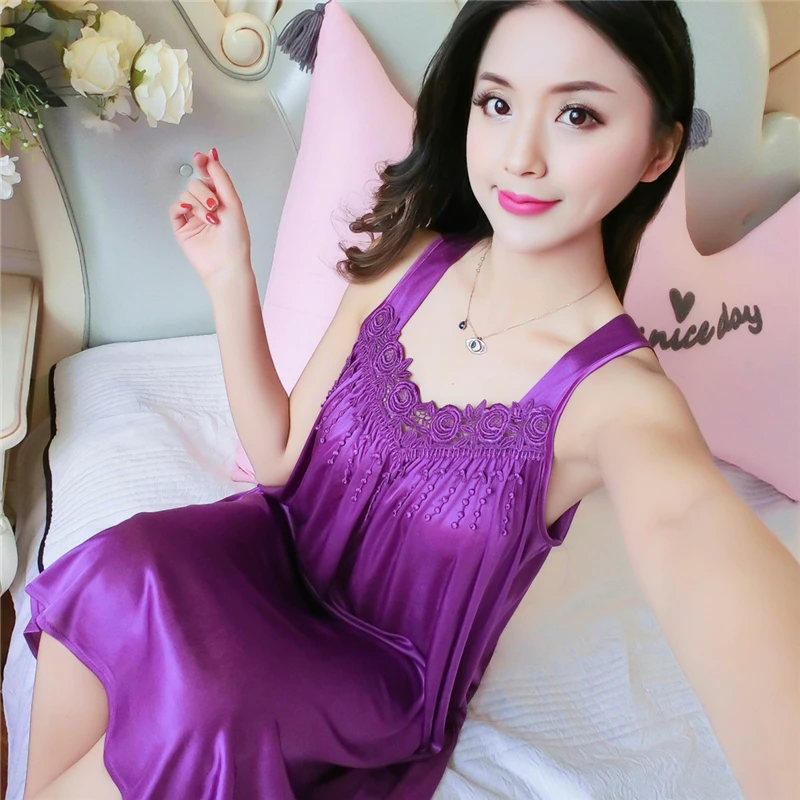 Ночная сорочка женская кружевная пикантная рубашка из атласа и шелка ночная без