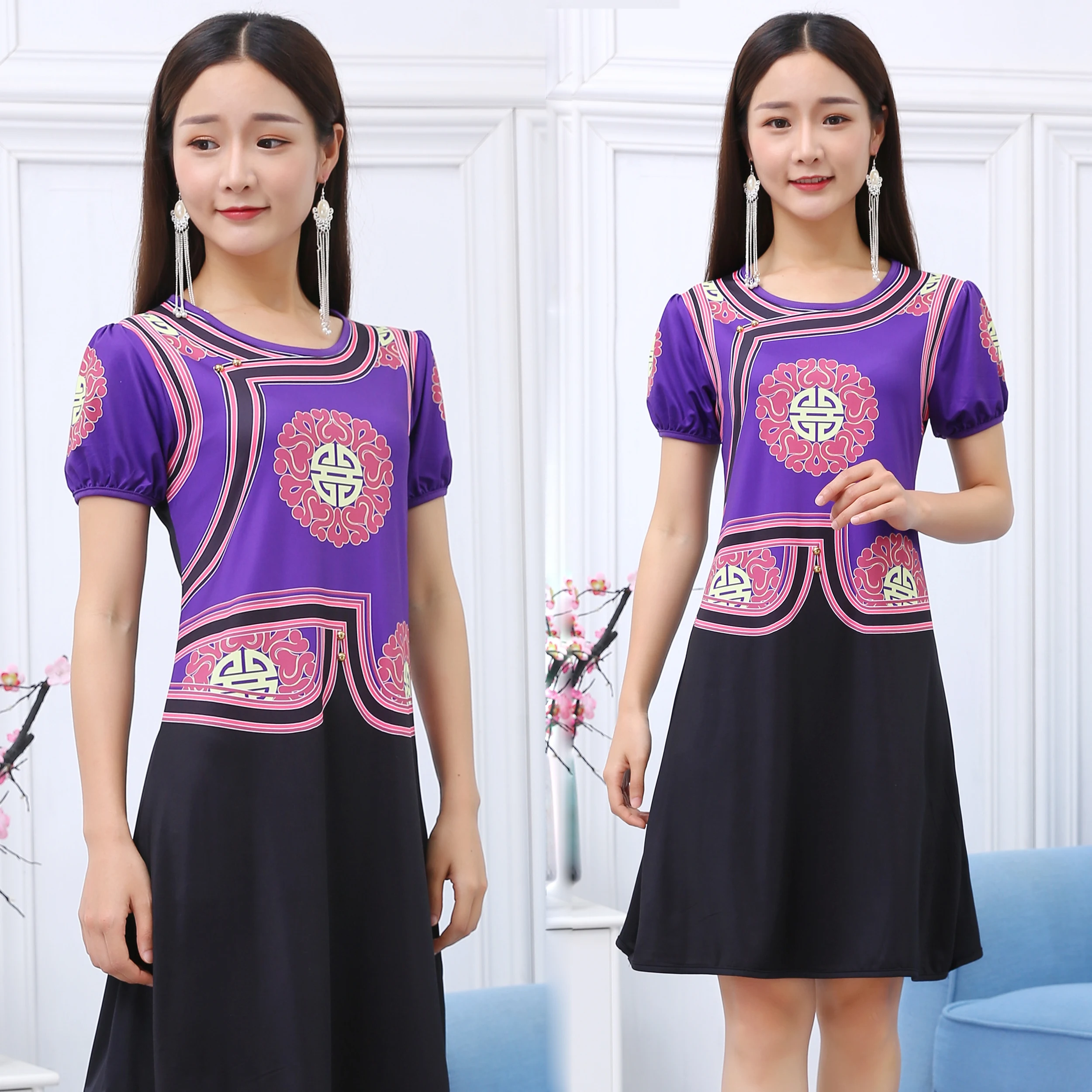 Женское винтажное платье с принтом в этническом стиле вечерние платья круглым