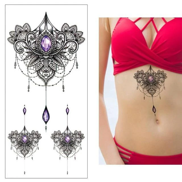Временные татуировки наклейки для боди арта мандала драгоценный камень