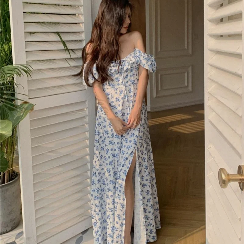 Женские платья во французском стиле с Боковым Разрезом и принтом для отдыха