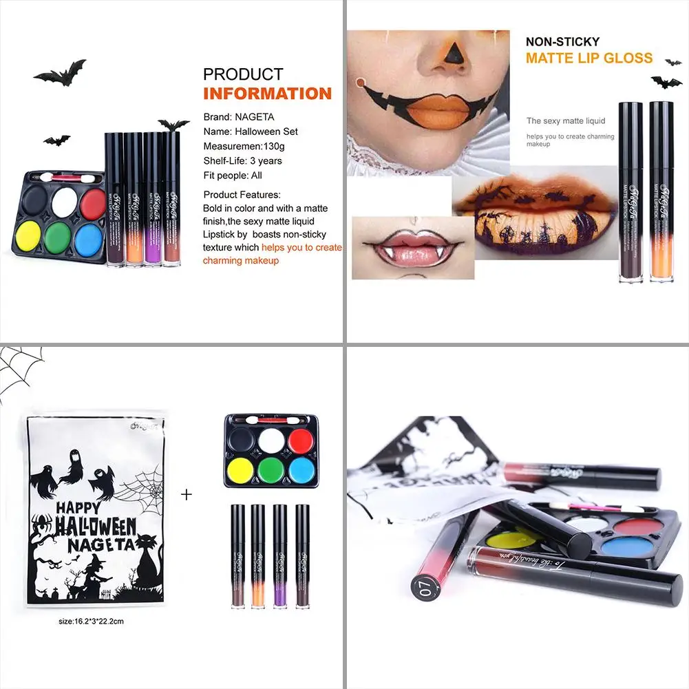 Halloween Makeup Set Lip Gloss &amp Face Paint Lasting Non-stick Cup Glaze Kit | Красота и здоровье