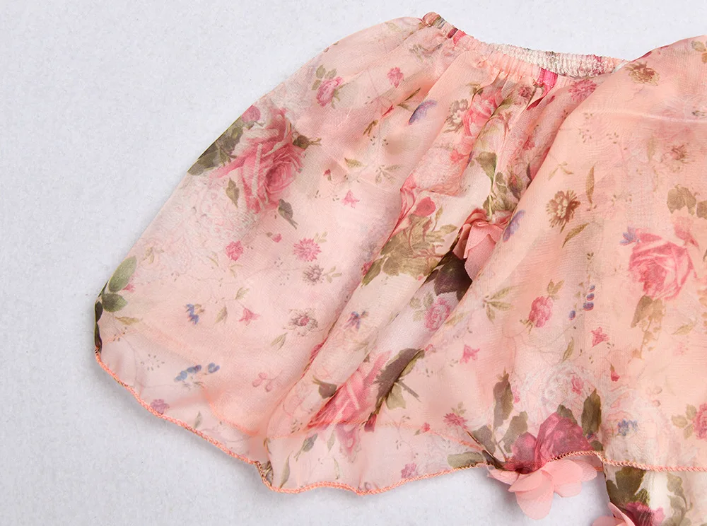 Chiffon Ruffles Sundress Women Elegant Off Shoulder Bandage Dress Sexy Floral Print Summer Beach Backless Dresses Pink Bohemia | Женская
