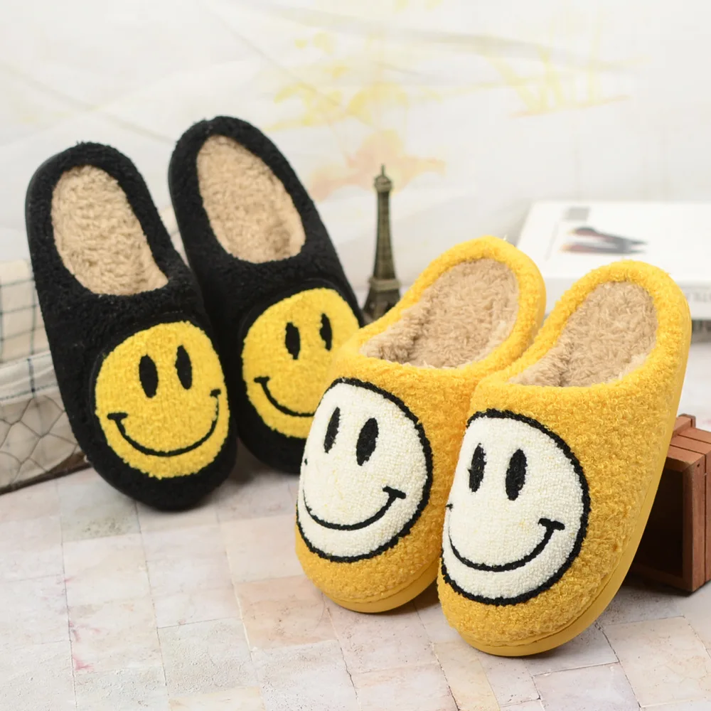 Женские меховые тапочки Smile Deco зимние пушистые с улыбкой короткие плюшевые туфли
