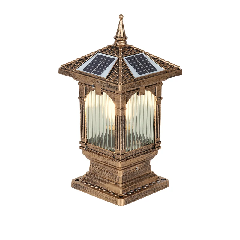 Уличная лампа на солнечной энергии для двора виллы столб в европейском стиле