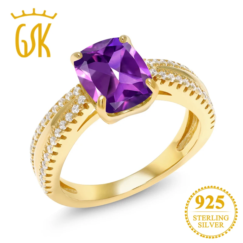 GemStoneKing 2 58 Ct подушка натуральный Фиолетовый аметист ювелирные изделия 18K желтое