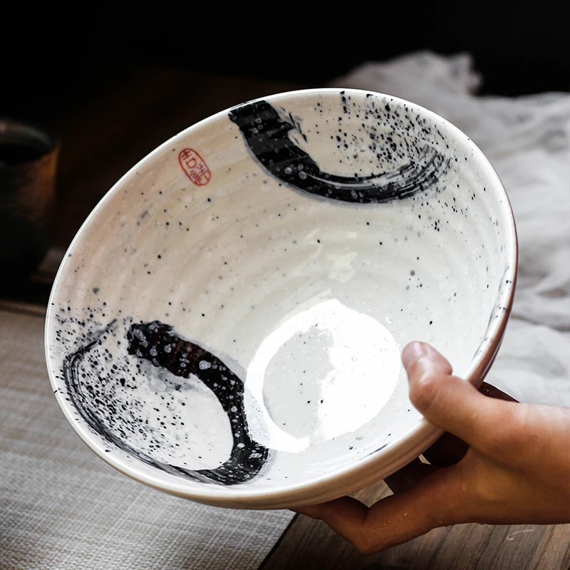 Японский стиль 7,5 дюймов Большой bowl ramen чаша керамическая суповая миска столовая посуда в ретро стиле шляпа чаша труба чаша керамика - изображение