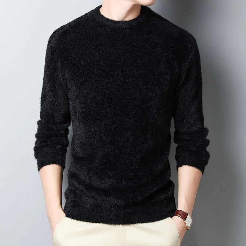 

#1375 Winter 2020 Mahair Sweater Men O Neck Casual Warm Sweater For Men Thick Basic Mens Pullover Sweaters Khaki Black Blue Pink