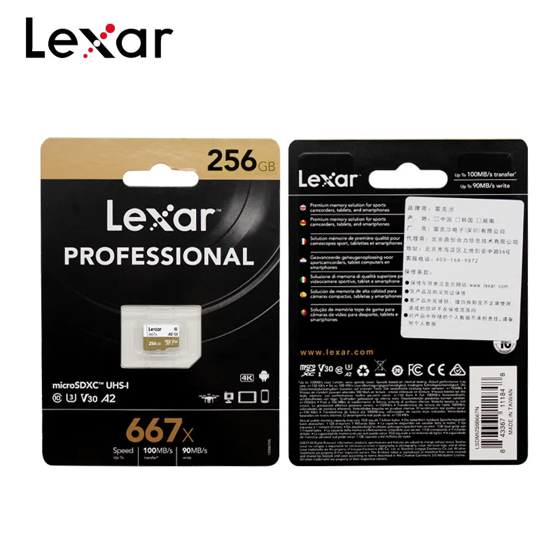 

Lexar 256GB Micro SDXC UHS-I Cards 64G A2 U3 V30 Class 10 Card For 1080p Full-HD Professional 667x 3D For 4K Video