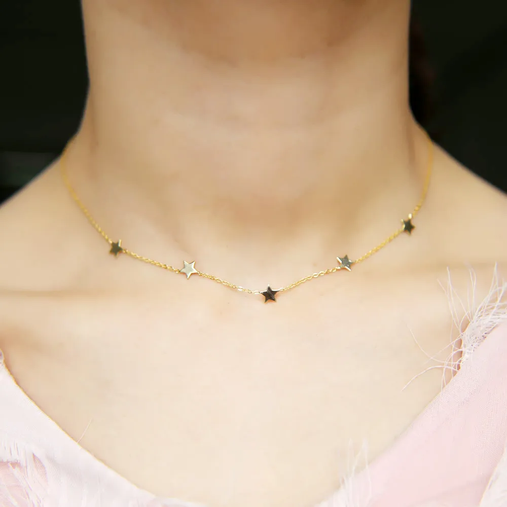 Романтическое ожерелье с звездой минимальное простое колье золотыми 925 пробы и