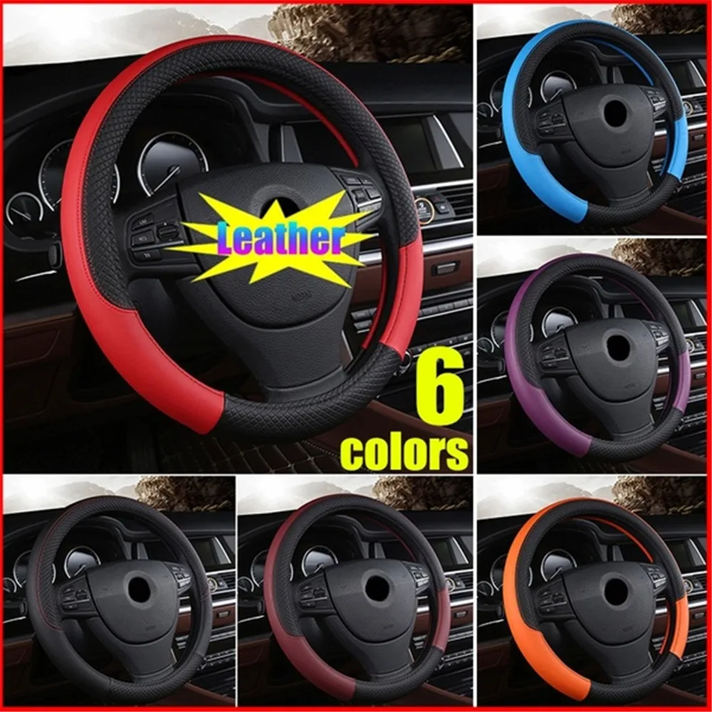 

PU leather Steering Wheel Cover Universal 38cm Sport Design Steering Wheel Covers Case Auto Interior Fit For Most Car