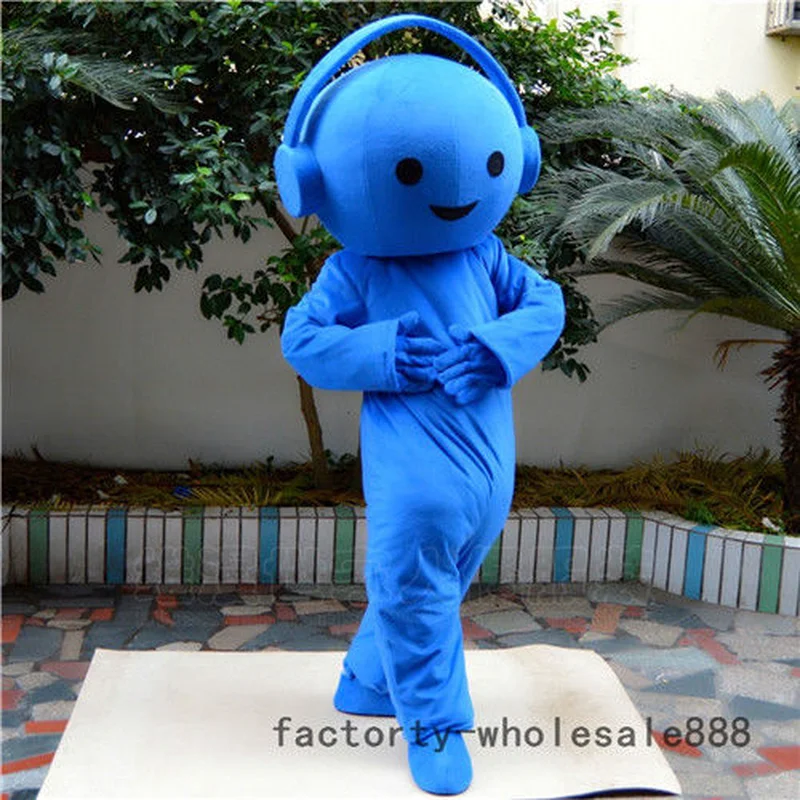 Новый рекламный синий костюм в виде наушников Маскот для косплея на вечеринке, игровой наряд, одежда для карнавала на Хэллоуине.