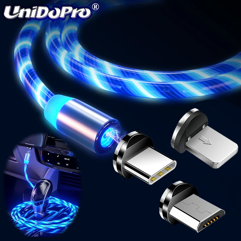 Кабель зарядный Магнитный со светодиодной подсветкой Micro USB Type C для Huawei Xiaomi Mi 10 9T A3