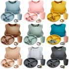 Аксессуары для новорожденных на заказ, детская посуда, водонепроницаемые детские нагрудники, тарелки для кормления, тренировочная чашка, без БФА