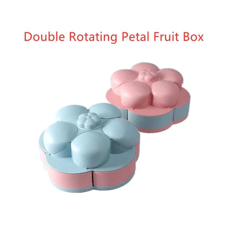 

2 Layer Petal Shape Rotating Candy Box Snack Nut Plastic Box Fruit Plate Food Storage Case Dried Fruit Home Storage Organizer