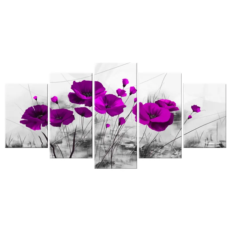 

Modern Painting Canvas 5 Pieces Mother Nature's Poppy Flower Living Room Wall Art Pictures Home Decoration
