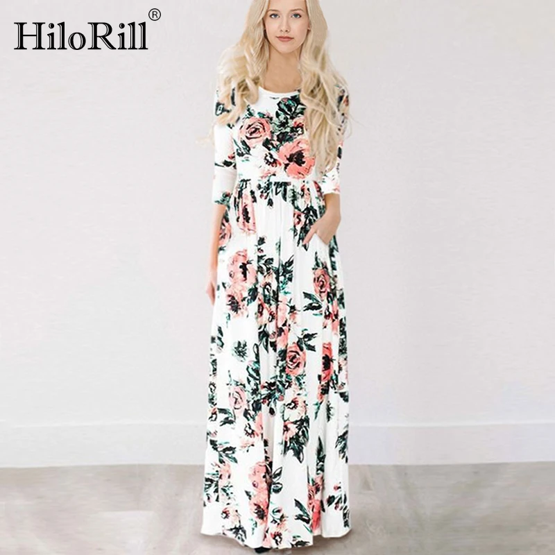 HiloRill 2020 Летнее Длинное платье с цветочным принтом Boho пляжные платья макси