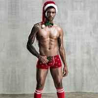 mens velour holiday boxers with hat outfit sexy role play lingerie set for christmas party