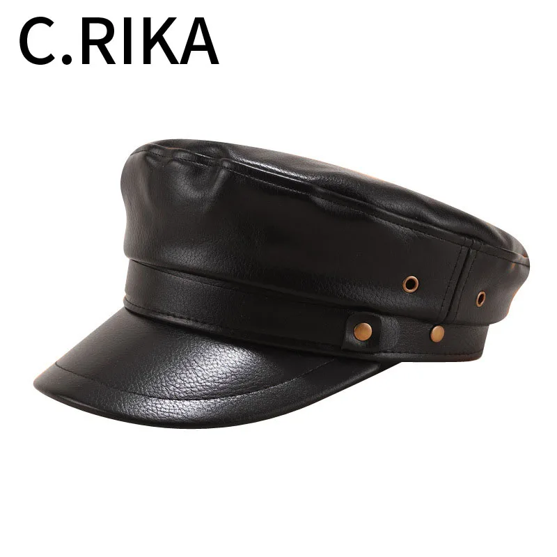 Осенне зимние женские армейские Кепки из искусственной кожи женская черная