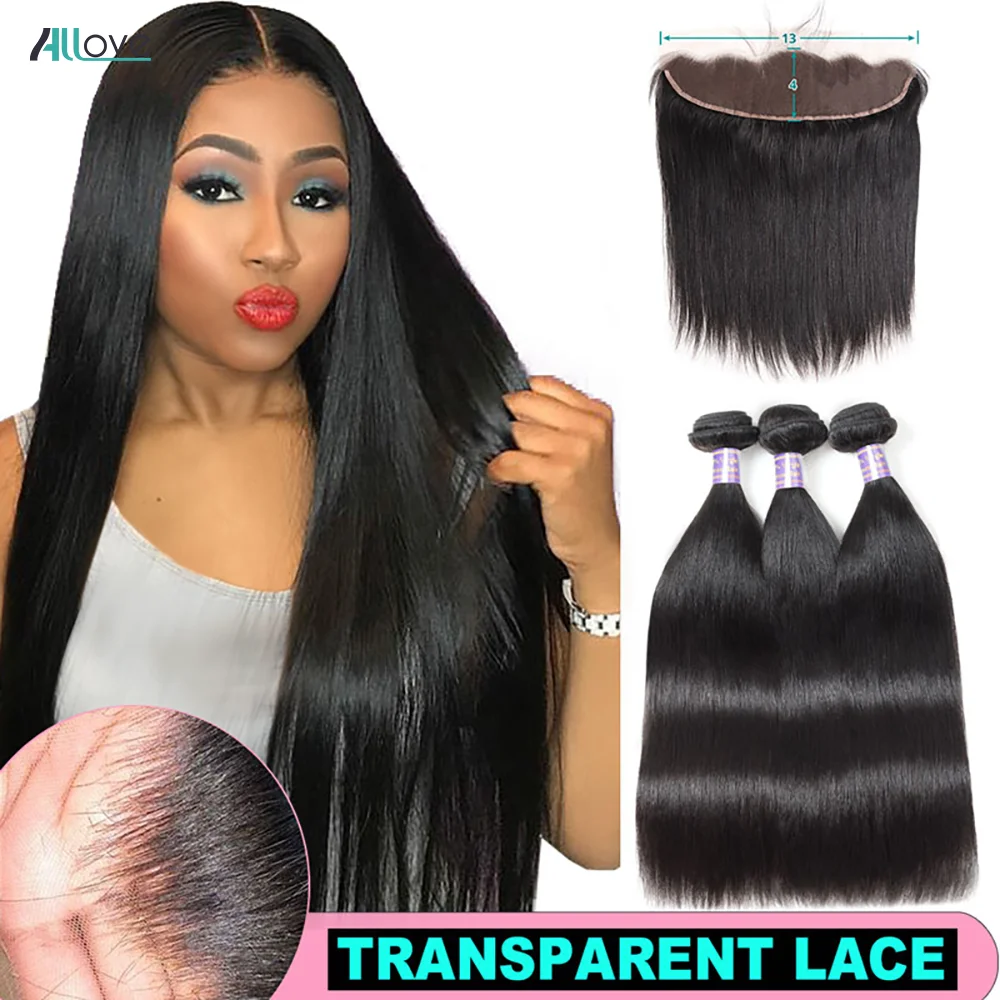 

Peruvian Hair Bundles With Closure Allove Transparent Frontal With Bundles Straight Human Hair Bundles With Closure Non Remy