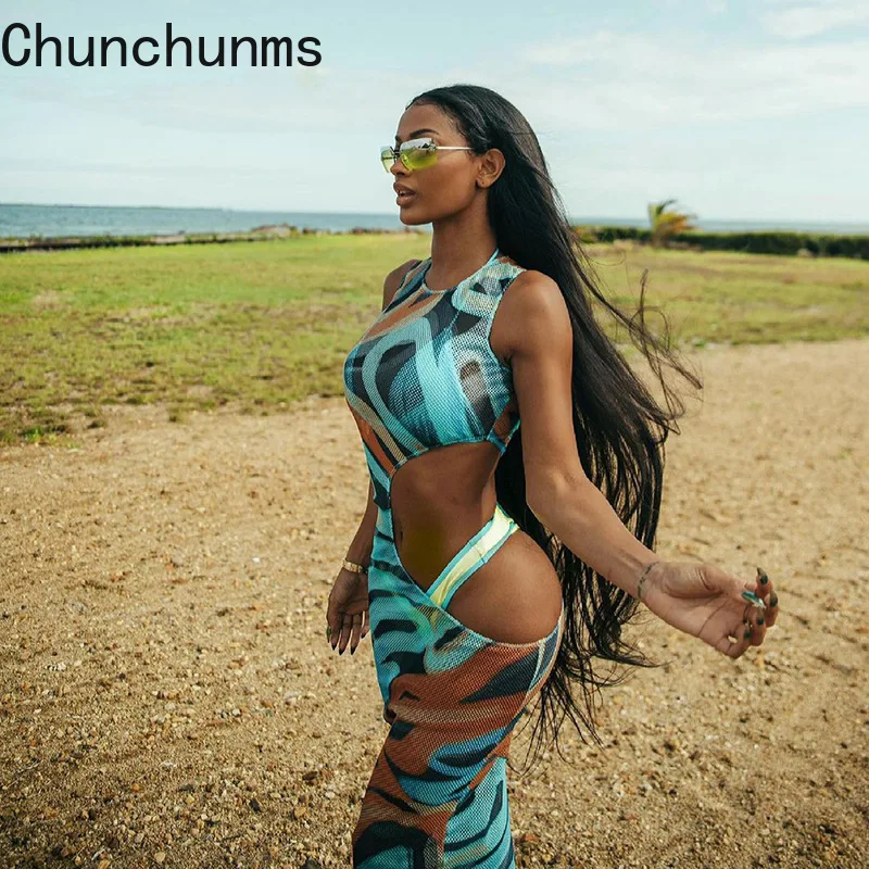 

Длинное платье с асимметричным рисунком для женщин, облегающее платье с круглым вырезом, Элегантное летнее обтягивающее платье из вуали, ве...