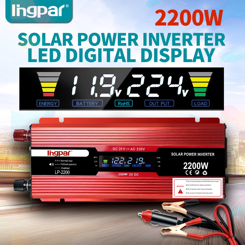 Lingpar 2200 Вт автомобильный инвертор 12 В 220 портативный Солнечный источник питания
