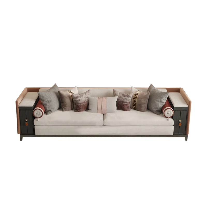 

Новый китайский кожаный диван из массива дерева, современный китайский высококачественный диван для гостиной, большая семейная мебель, Нов...