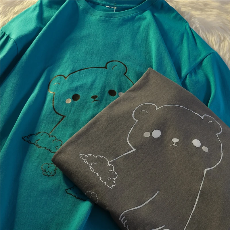 

Женская футболка с принтом медведя из мультфильма, белая футболка с графическим принтом в стиле Харадзюку, Новинка лета 2021, Y2k